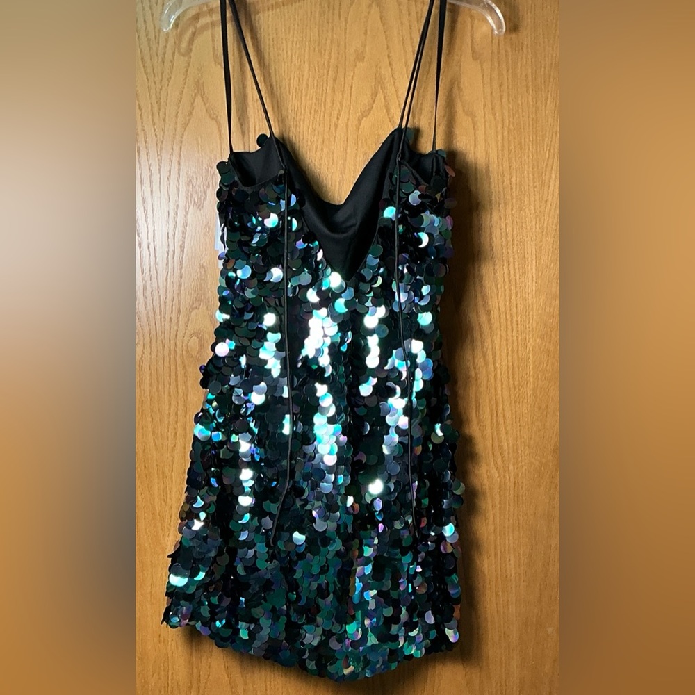 City Studio Juniors Sequin Paillette Mini Dress Iridescent Blue and Green SM New - Picture 6 of 12